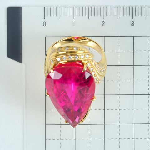 【中古】K18YG TOURMALINE RING ピンクトルマリンリング T27.51ct DD0.64ct GRJソーティング 17.3g #12
