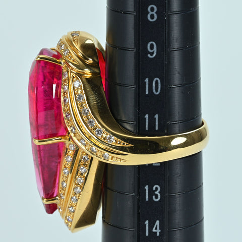 【中古】K18YG TOURMALINE RING ピンクトルマリンリング T27.51ct DD0.64ct GRJソーティング 17.3g #12