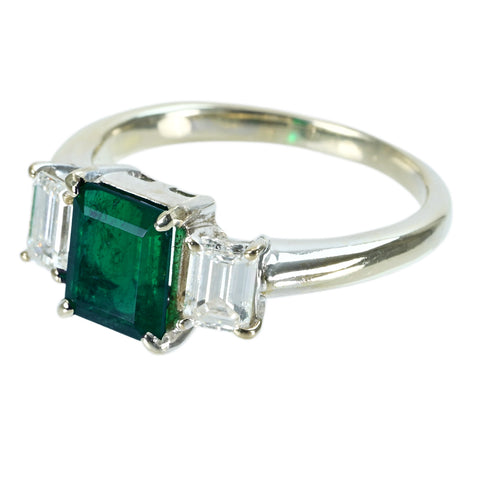 【中古】K18WG EMERALD エメラルドリング E1.18ct D0.65ct 4.3g #11.5