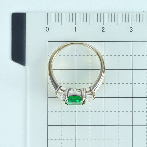 【中古】K18WG EMERALD エメラルドリング E1.18ct D0.65ct 4.3g #11.5
