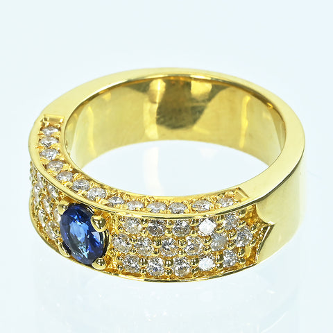 【中古】K18YG SAPPHIREサファイアリング S0.38ct D1.00ct 10.3g #11.5