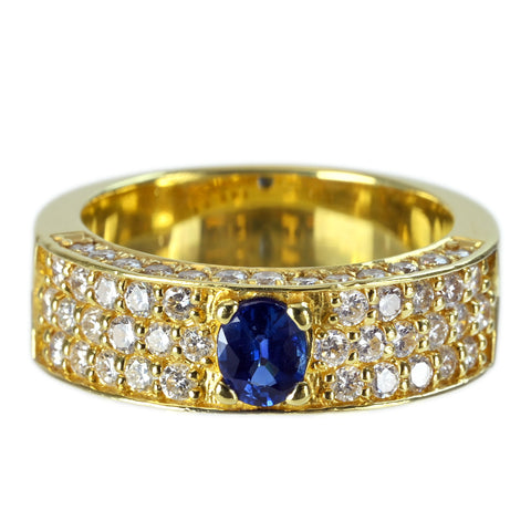 【中古】K18YG SAPPHIREサファイアリング S0.38ct D1.00ct 10.3g #11.5