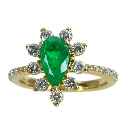 【中古】K18YG EMERALD エメラルドリング E1.054ct D0.75ct NGL鑑別書 4.2g #12