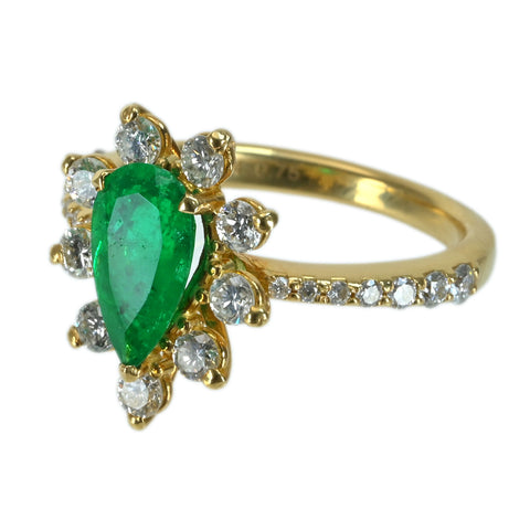 【中古】K18YG EMERALD エメラルドリング E1.054ct D0.75ct NGL鑑別書 4.2g #12