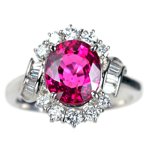 【中古】PT900 SPINEL レッドスピネルリング RS2.75ct D0.63ct 中央宝石研究所鑑別書 7.7g ＃12