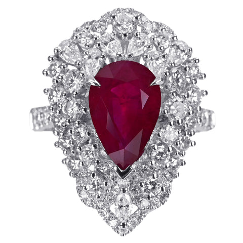【中古】K18WG  Mynmar RUBY RING ビルマ産ルビーリング R2.53ct D1.73ct GRS鑑別書 7.0g #12