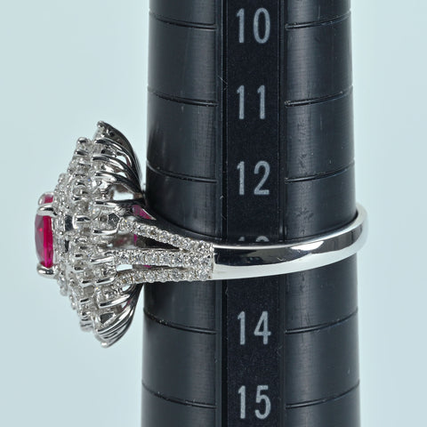 【中古】K18WG Myanmar RUBY RING ビルマ産ルビーリング R1.01ct D1.63ct Pigeon Blood AIGS鑑別書 6.8g #13