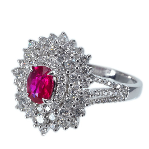 【中古】K18WG Myanmar RUBY RING ビルマ産ルビーリング R1.01ct D1.63ct Pigeon Blood AIGS鑑別書 6.8g #13