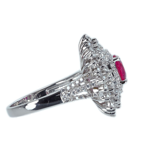 【中古】K18WG Myanmar RUBY RING ビルマ産ルビーリング R1.01ct D1.63ct Pigeon Blood AIGS鑑別書 6.8g #13