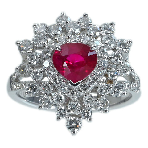 【中古】K18WG RUBYミャンマー産 ルビーリング R1.39ct D1.42ct AIGS鑑別書 6.5g #13