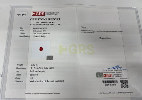 Pre-owned 18K White Gold Ruby Ring, Unheated Ruby from Mozambique, R2.02, D1.58ct, GRS Certificate, 8.3g, #14 