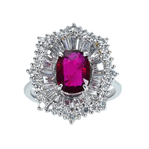 【中古】K18WG RUBY RING モザンビーク産非加熱ルビーリング R2.02 D1.58ct GRS鑑別書 8.3g ＃14