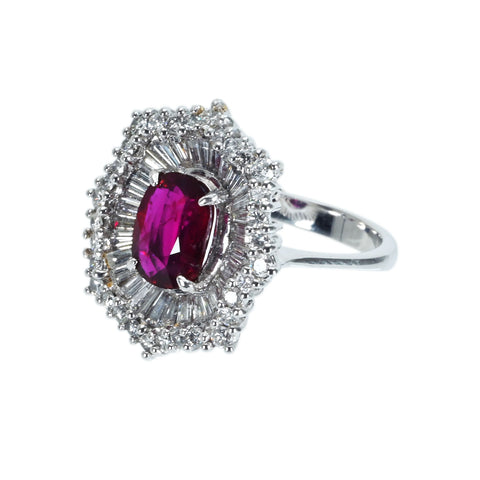 Pre-owned 18K White Gold Ruby Ring, Unheated Ruby from Mozambique, R2.02, D1.58ct, GRS Certificate, 8.3g, #14 
