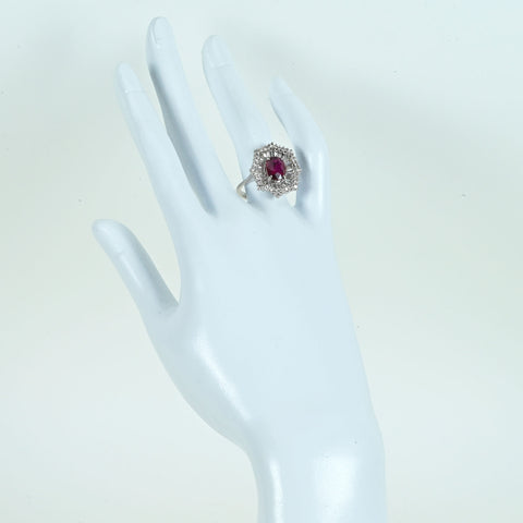 Pre-owned 18K White Gold Ruby Ring, Unheated Ruby from Mozambique, R2.02, D1.58ct, GRS Certificate, 8.3g, #14 