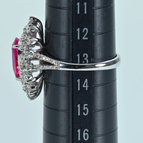 【中古】K18WG Mynmar RUBY RING ビルマ産ルビーリング R1.22ct D1.10ct Pigeon Blood AIGS 鑑別書 5.4g #13.5