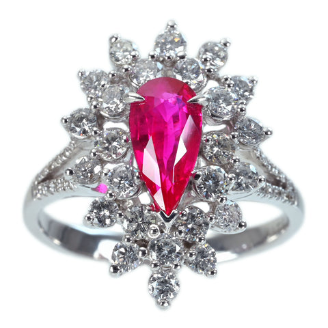【中古】K18WG Mynmar RUBY RING ビルマ産ルビーリング R1.22ct D1.10ct Pigeon Blood AIGS 鑑別書 5.4g #13.5