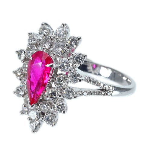 【中古】K18WG Mynmar RUBY RING ビルマ産ルビーリング R1.22ct D1.10ct Pigeon Blood AIGS 鑑別書 5.4g #13.5