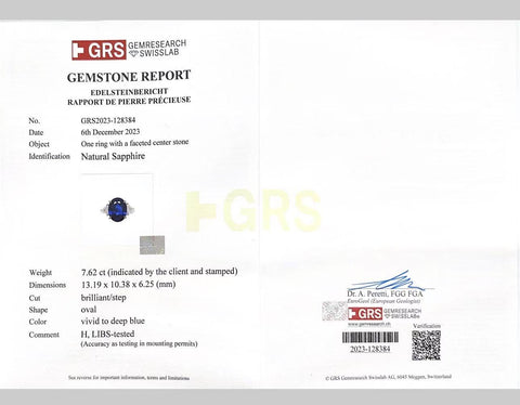 Pre-owned PT900/K18YG SAPPHIRE RING, S7.62ct, D0.718ct, GRS Certificate, 8.4g, #11 