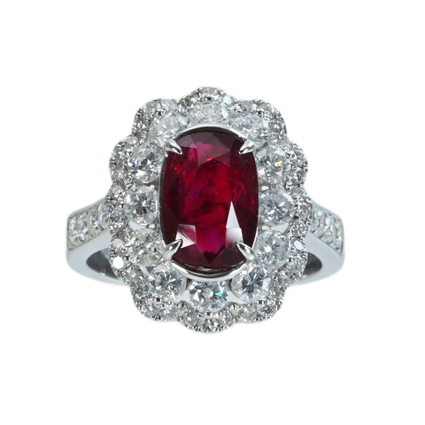【中古】K18WG RUBY RING モザンビーク産非加熱ルビーリング R3.03ct D1.69ct GRS鑑別書 7.7g ＃13.5
