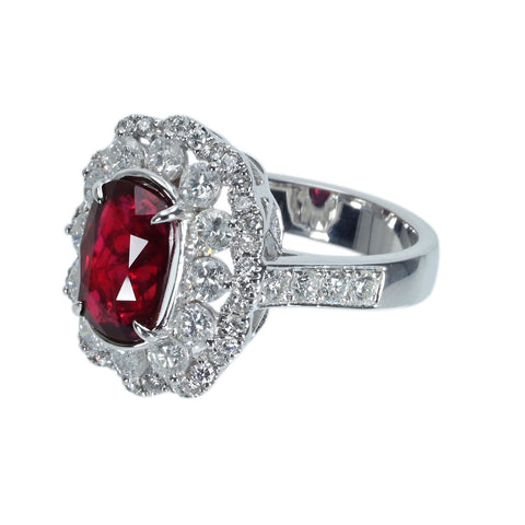 【中古】K18WG RUBY RING モザンビーク産非加熱ルビーリング R3.03ct D1.69ct GRS鑑別書 7.7g ＃13.5
