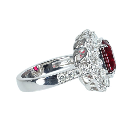 【中古】K18WG RUBY RING モザンビーク産非加熱ルビーリング R3.03ct D1.69ct GRS鑑別書 7.7g ＃13.5