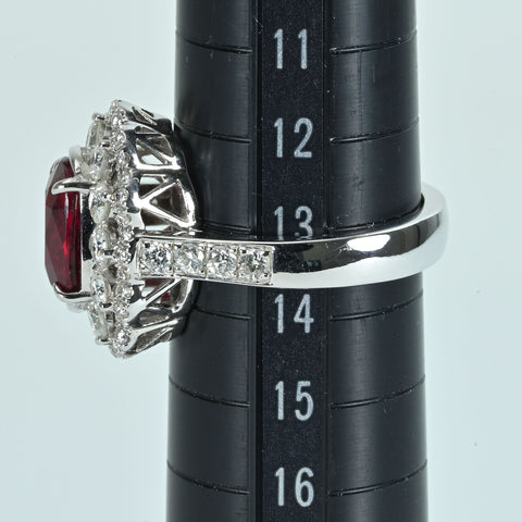 【中古】K18WG RUBY RING モザンビーク産非加熱ルビーリング R3.03ct D1.69ct GRS鑑別書 7.7g ＃13.5