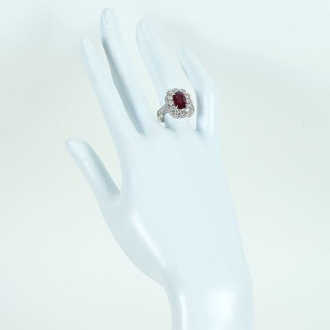 【中古】K18WG RUBY RING モザンビーク産非加熱ルビーリング R3.03ct D1.69ct GRS鑑別書 7.7g ＃13.5