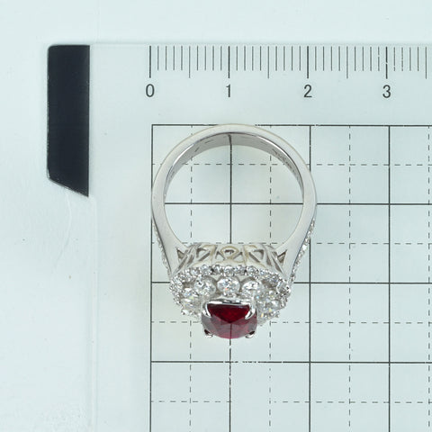 【中古】K18WG RUBY RING モザンビーク産非加熱ルビーリング R3.03ct D1.69ct GRS鑑別書 7.7g ＃13.5