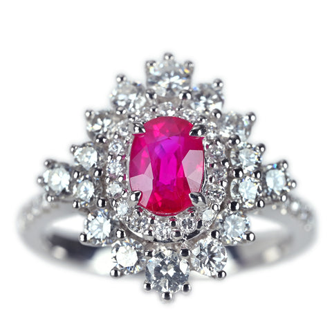 【中古】 K18WG RUBY ルビーリング ミャンマー産 R1.07ct D1.21ct ピジョンブラッド AIGS鑑別書付き 5.3g #13
