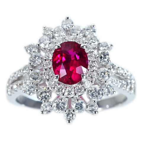 【中古】K18WG Myanmar RUBY RING ミャンマー（ビルマ）産ルビーリング R1.19ct D1.21ct AIGS鑑別書 5.4g #13.5