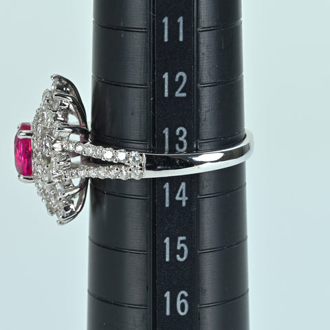 【中古】K18WG Myanmar RUBY RING ミャンマー（ビルマ）産ルビーリング R1.19ct D1.21ct AIGS鑑別書 5.4g #13.5
