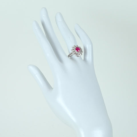 【中古】K18WG Myanmar RUBY RING ミャンマー（ビルマ）産ルビーリング R1.19ct D1.21ct AIGS鑑別書 5.4g #13.5