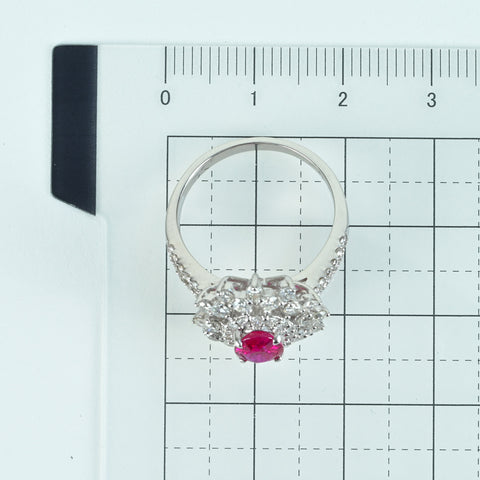 【中古】K18WG Myanmar RUBY RING ミャンマー（ビルマ）産ルビーリング R1.19ct D1.21ct AIGS鑑別書 5.4g #13.5