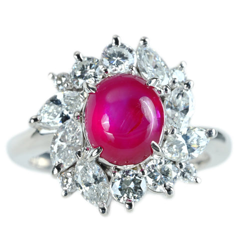【中古】PT900 STAR RUBY スタールビーリング SR3.57ct D1.40ct 8.8g #11.5