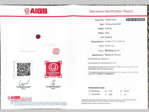 【中古】K18WG NO HEAT RUBY RING マダガスカル産 非加熱ルビーリング R2.02ct D0.75ct Pigeon Blood AIGS鑑別書 4.6g #13