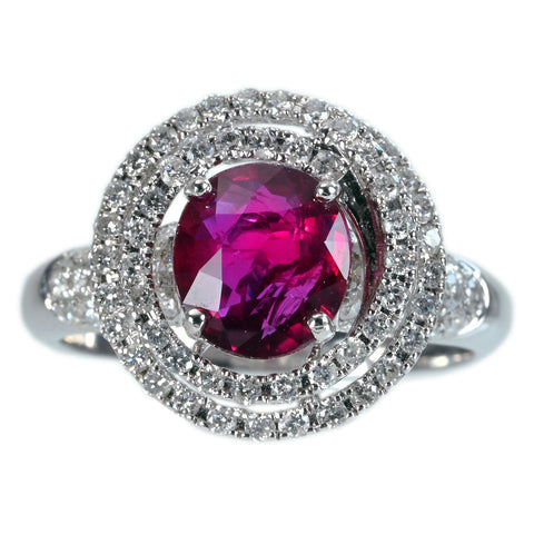 【中古】K18WG NO HEAT RUBY RING マダガスカル産 非加熱ルビーリング R2.02ct D0.75ct Pigeon Blood AIGS鑑別書 4.6g #13