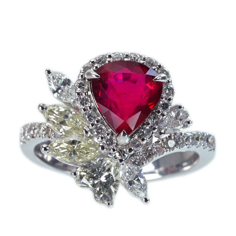 【中古】K18WG NO HEAT RUBY RING モザンビーク産 非加熱ルビーリング R2.07ct D1.48ct GRS鑑別書 6.6g #13.5　