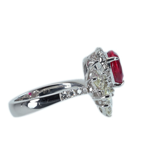 【中古】K18WG NO HEAT RUBY RING モザンビーク産 非加熱ルビーリング R2.07ct D1.48ct GRS鑑別書 6.6g #13.5　