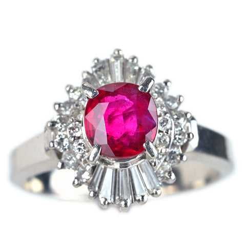 【中古】PT900 RUBY ルビーリング R1.21ct D0.57ct 8g #13.5