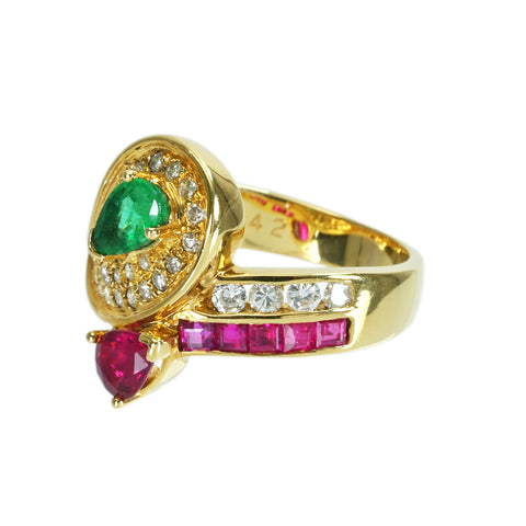 【中古】K18YG EMERALD RUBY エメラルド・ルビーリング E0.45ct R0.42ct 6.3g #10