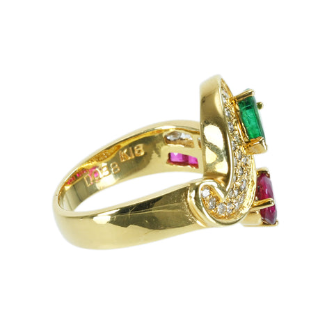 【中古】K18YG EMERALD RUBY エメラルド・ルビーリング E0.45ct R0.42ct 6.3g #10