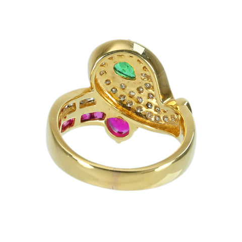 【中古】K18YG EMERALD RUBY エメラルド・ルビーリング E0.45ct R0.42ct 6.3g #10