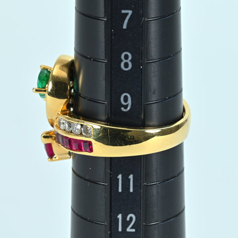 【中古】K18YG EMERALD RUBY エメラルド・ルビーリング E0.45ct R0.42ct 6.3g #10
