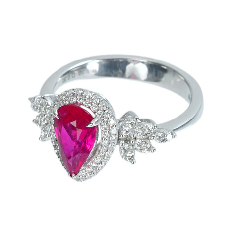 【中古】K18WG RUBYビルマ産ルビーリング R1.39ct D0.35ct AIGSピジョンブラッド鑑別書 4.9g #14.5