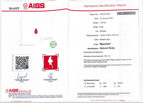 【中古】K18WG RUBYビルマ産ルビーリング R1.39ct D0.35ct AIGSピジョンブラッド鑑別書 4.9g #14.5