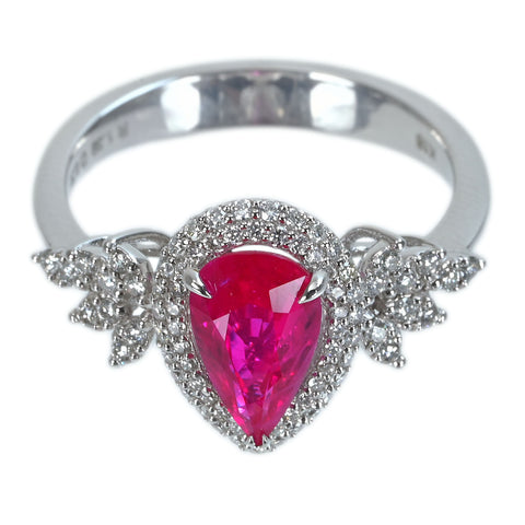 【中古】K18WG RUBYビルマ産ルビーリング R1.39ct D0.35ct AIGSピジョンブラッド鑑別書 4.9g #14.5