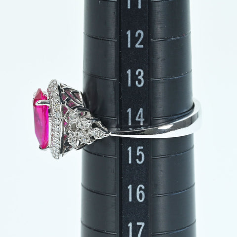 【中古】K18WG RUBYビルマ産ルビーリング R1.39ct D0.35ct AIGSピジョンブラッド鑑別書 4.9g #14.5