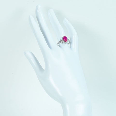 【中古】K18WG RUBYビルマ産ルビーリング R1.39ct D0.35ct AIGSピジョンブラッド鑑別書 4.9g #14.5