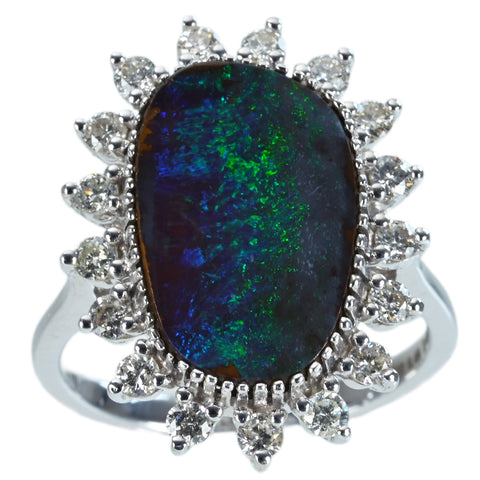 【中古】K18WG BOULDER OPAL RING ボルダーオパールリング OP5.46ct D0.61ct 6.4g #14
