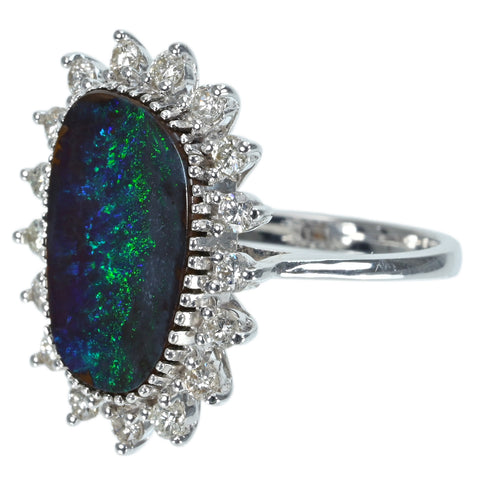 【中古】K18WG BOULDER OPAL RING ボルダーオパールリング OP5.46ct D0.61ct 6.4g #14